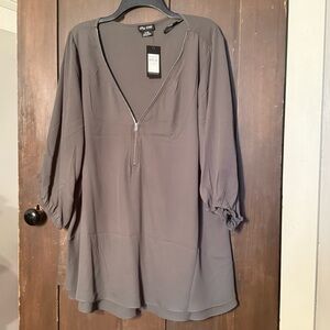 City Chic Gray V-Neck ZipperBlouse